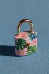Pink floral lock on teal background