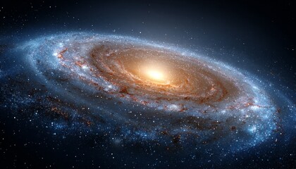 A stunning view of a spiral galaxy showcasing its bright core and elegant spiral arms in the vastness of space.