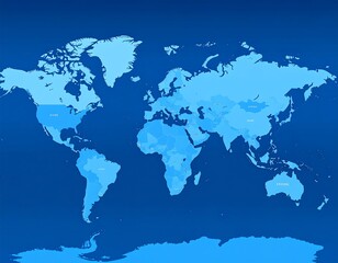 Naklejka premium Light blue world map on dark blue background