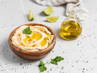 Homemade vegan hummus. Tasty vegan snack.