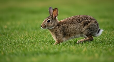 Fototapeta premium Adorable New Zealand Rabbit Grazing on Green Grass in a Serene Meadow