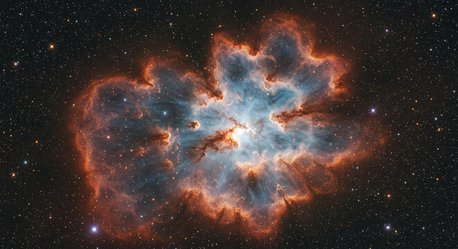 Vibrant nebula glows with cosmic dust and distant stars creating a breathtaking celestial spectacle.