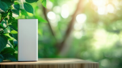 Portable power bank display on blurred background