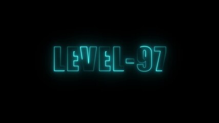 Level 97 neon text glowing cyan light on black background futuristic digital achievement success - Powered by Adobe