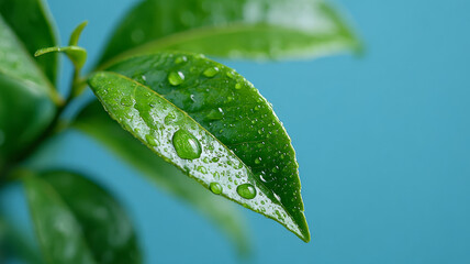 Close-up of a green leaf with water droplets