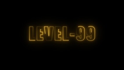 Glowing Neon Yellow Level 99 Text Animation on Black Background Ultimate Achievement Goal Reached - Powered by Adobe