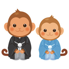 晴れ姿の申年のキャラクター　親子