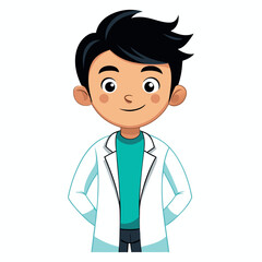 Cartoon doctor, wearing a white coat with green shirt and black hair