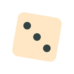 Flat dice cube for boardgame. Simple game die in minimal style with beige and black design. Fun tabletop toy for children and playful activities. Great childhood leisure hobby.