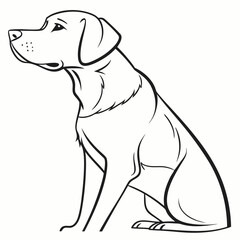 Vector art of a black and white line drawing of a sitting labrador retriever, showcasing its elegant and serene posture