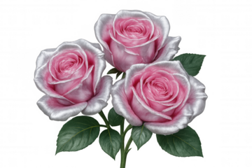 Pink roses with silvered petals blooming against transparent background, presenting delicate floral elegance