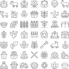 Farm And Agriculture Icon Set With Livestock Plants And Buildings vector illustration