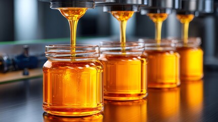 Automatic honey bottling process in food factory