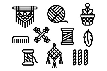 Craft tools and materials line icons set for diy projects and textiles