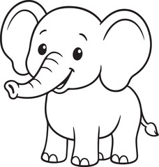 Naklejka premium Adorable cartoon elephant with big ears and smiling face, perfect for children's books and educational materials.