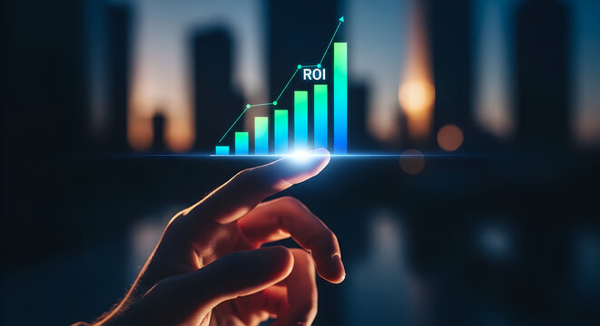 Increasing ROI A Visual Representation of Financial Growth in the Modern Business Landscape, illustrated with an abstract visualization of rising financial ROI