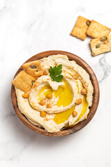 Homemade vegan hummus. Tasty vegan snack.