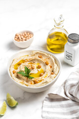 Homemade vegan hummus. Tasty vegan snack.