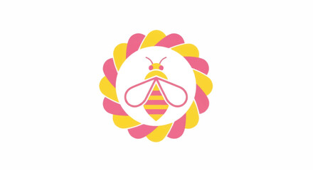 Stylized Bee Logo in a Circular Wreath Frame.