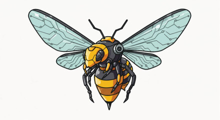 Intricate illustration of a robotic bee with mechanical wings and details.