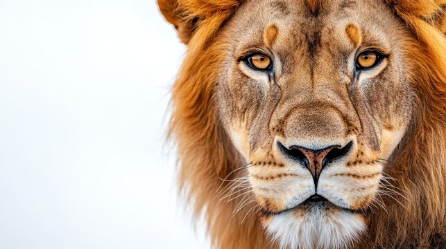 Majestic lion portrait high-resolution closeup in serengeti with powerful expression