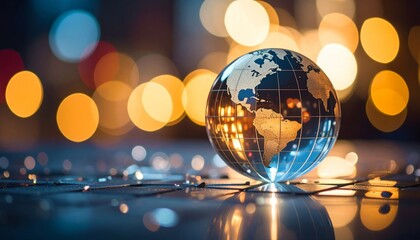 Illuminated glass globe against a bokeh background evoking global connectivity