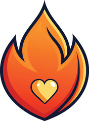 Fiery Heart Symbol with Yellow Heart Inside Orange Flames fire love EPS vector file download 