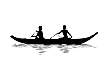 Naklejka premium Silhouette of two people in a longboat.