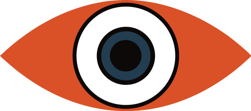 Simple orange eye illustration with a dark blue pupil and white sclera symbol vision EPS vector file download