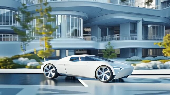 Futuristic cityscape with advanced vehicles. Futuristic Electric Vehicle in Smart Urban Landscape
