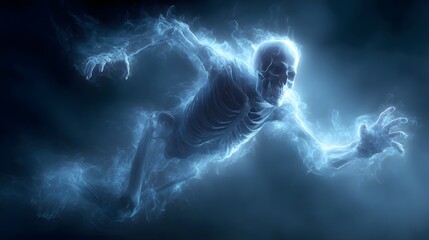 Glowing Skeleton in Dark Mysterious Atmosphere