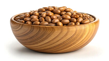 Close-up still life photography of wooden bowl filled with assorted nuts, high-quality rendering with detailed textures, natural lighting and seamless background 
