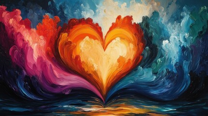 Painting of a heart shaped painting on a black background