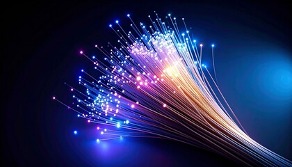 Fiber optic strands illuminate a surreal network in abstract digital art