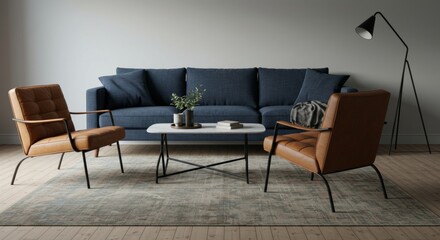 Interior design showcasing a modern living room with stylish furniture