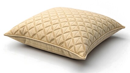 Realistic digital rendering of soft plush beige throw pillow with detailed diamond pattern texture, high quality home decor illustration 

