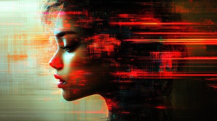 Woman with a red light on her face creative portrait