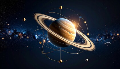 Magnificent planetary alignment with celestial bodies and cosmic dust illustration