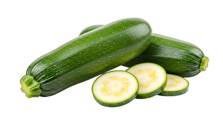 Fresh Green Zucchinis and Slices Artfully Arranged on a Soft Green Background