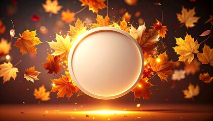 Autumnal elegance, a floating label mockup embraced by falling leaves