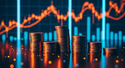 Stacks of Money Against a Dynamic Stock Market Background