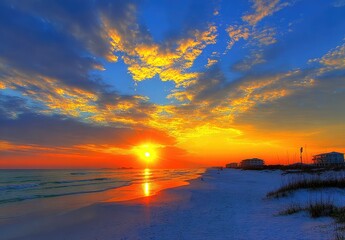 Dramatic sunset over a beach
