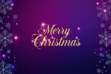 Elegant Merry Christmas Greeting Card with Golden Text and Snowflake Decorations on Purple Background AI-Generated