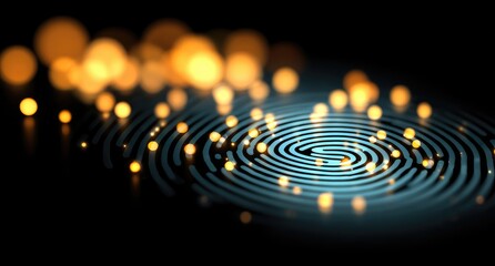 Abstract fingerprint pattern with glowing particles