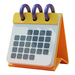 Yellow Desk Calendar with Purple Rings for Scheduling and Planning Events in 3D Rendering