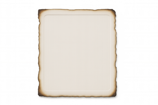 Blank vintage paper sheet with burnt edges isolated on transparent background, ideal for inserting text or images