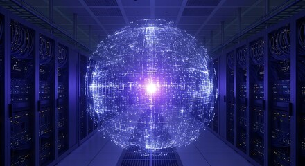 Futuristic Data Sphere in Server Room - Advanced Technology Concept.