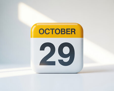 Vibrant October 29th Calendar Page Displaying a Significant Date with Bold Numerals and Bright Yellow Accent