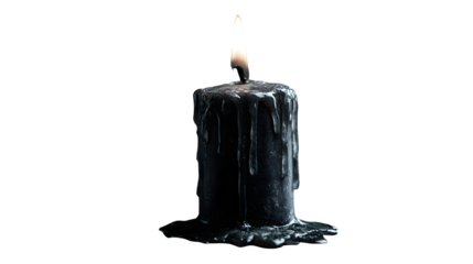 Melting Black Candle, isolated on transparent background