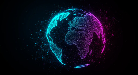 Abstract Global Business Network with Digital Connections and Glowing Data Nodes